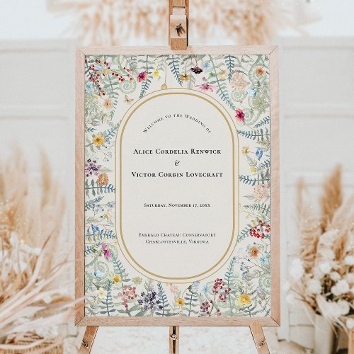 Vintage Wildflower Fern Beige Wedding Welcome Sign