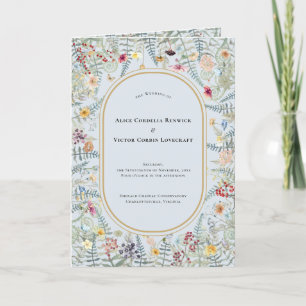 Vintage Wildflower Fern Dusty Blue Wedding Folded Program