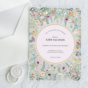Vintage Wildflower Fern Lavender Save the Date