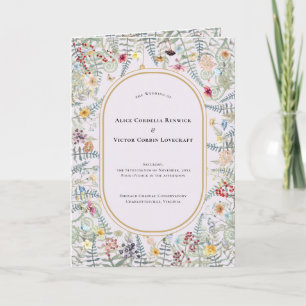 Vintage Wildflower Fern Lavender Wedding Folded Program