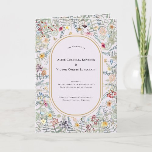 Vintage Wildflower Fern Lavender Wedding Folded Program