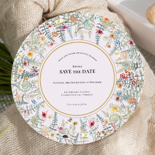Vintage Wildflower Fern Lavender Wedding Round Save The Date