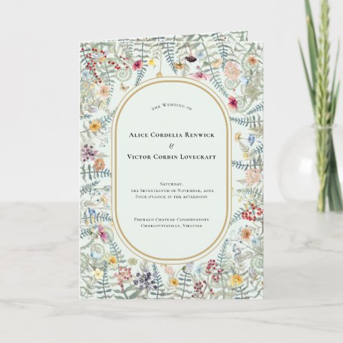 Vintage Wildflower Fern Mint Green Wedding Folded Program