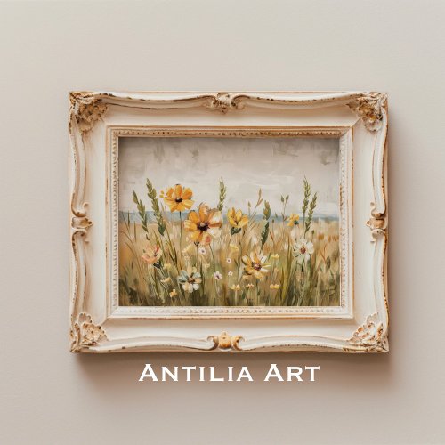 Vintage Wildflower Field Painting Spring Landscape Poster
