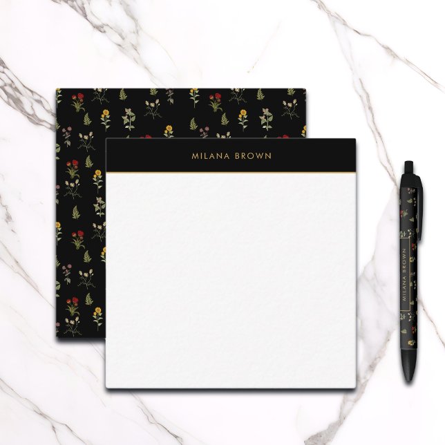 Vintage Wildflower Flower Pattern Gold Name Note Card (Creator Uploaded)