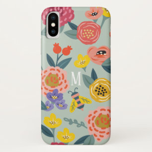 Vintage Wildflower Foliage Bees Pattern Monogram iPhone X Case