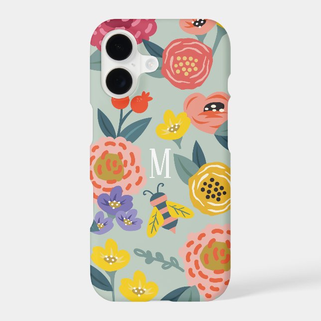 Vintage Wildflower Foliage Bees Pattern Monogram Iphone Case (Back)