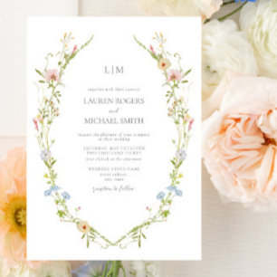 Vintage Wildflower Garden Monogram Wedding Invitation
