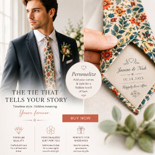 Vintage Wildflower Hidden Message Romantic Neck Tie