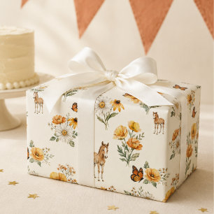 Vintage Wildflower Horse and Butterfly Pattern Wrapping Paper