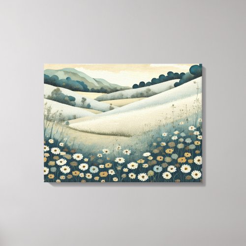 Vintage Wildflower landscape Field Wall Print 