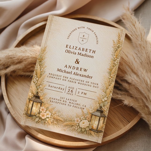 Vintage Wildflower Lantern Garden Wedding Invitation (Creator Uploaded)