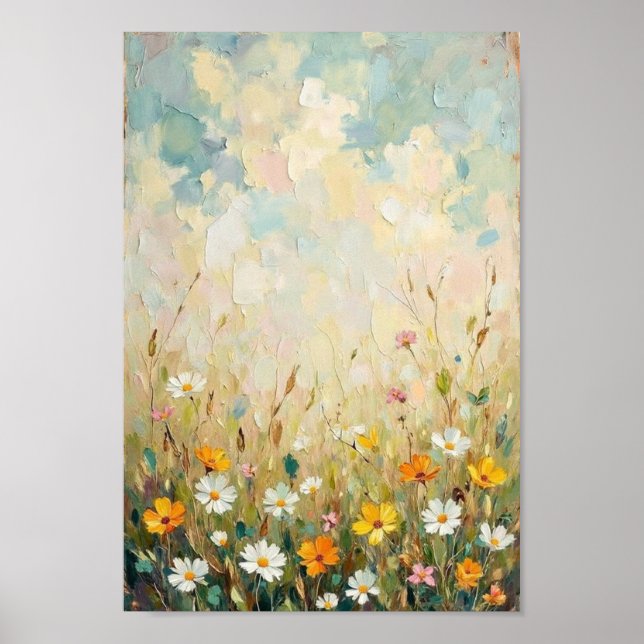 Vintage Wildflower Meadow Countryside Art Poster (Front)