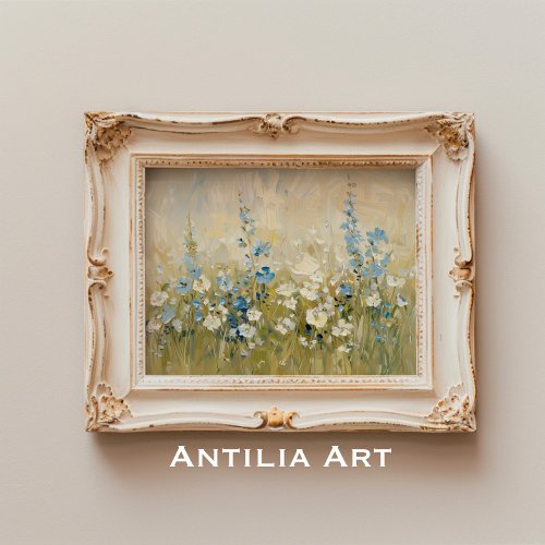 Vintage Wildflower Meadow Painting Flower Field   Poster