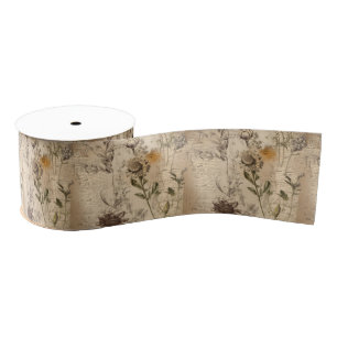 Vintage Wildflower Pattern Grosgrain Ribbon