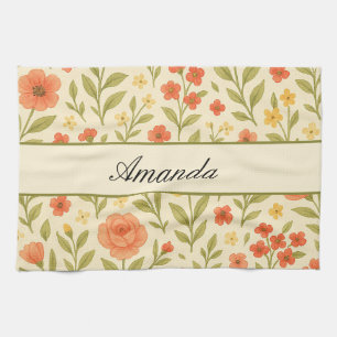 Vintage Wildflower Pattern Name Kitchen Towel