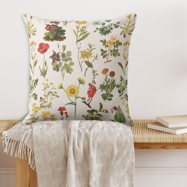 Vintage Wildflower Pattern Outdoor Pillow (In situ)