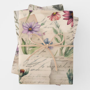 Vintage Wildflower Pattern Wrapping Paper Sheets