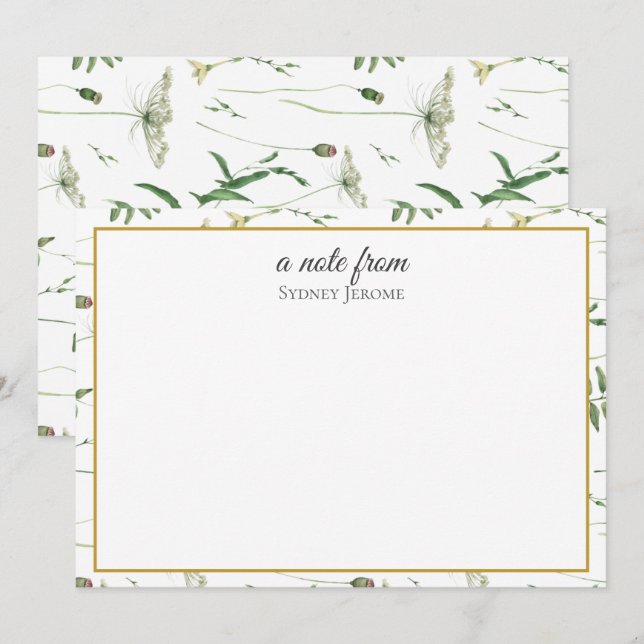 Vintage Wildflower Personalized Note Card (Front/Back)