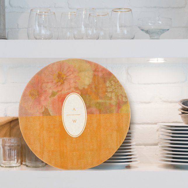 Vintage Wildflower Pink Poppy Monogram Cutting Board (Creator Uploaded)