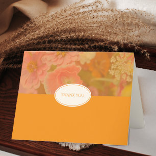 Vintage Wildflower Pink Poppy Wedding Blank Letterpress Thank You Card