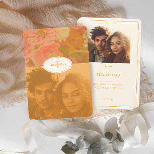 Vintage Wildflower Pink Poppy Wedding Monogram  Thank You Card