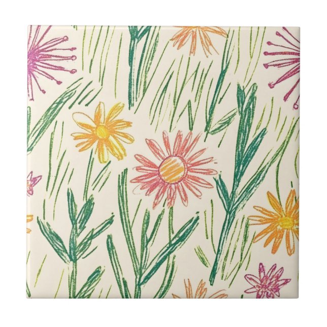Vintage Wildflower Sketch (10) Ceramic Tile (Front)
