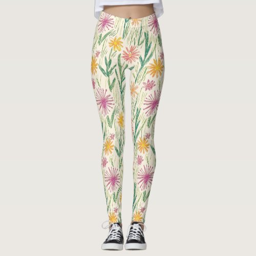 Vintage Wildflower Sketch (10) Leggings