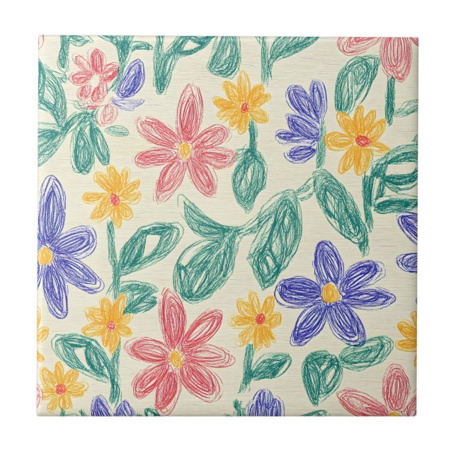 Vintage Wildflower Sketch (1) Ceramic Tile (Front)