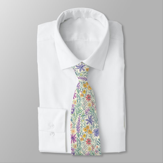 Vintage Wildflower Sketch (2) Neck Tie (Tied)