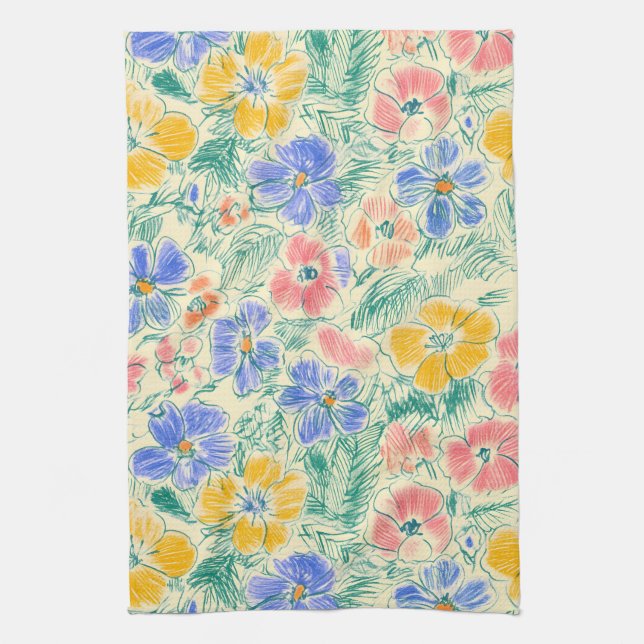 Vintage Wildflower Sketch (3) Kitchen Towel (Vertical)