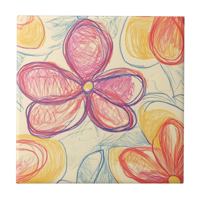 Vintage Wildflower Sketch (4) Ceramic Tile (Front)