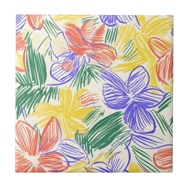Vintage Wildflower Sketch (5) Ceramic Tile (Front)