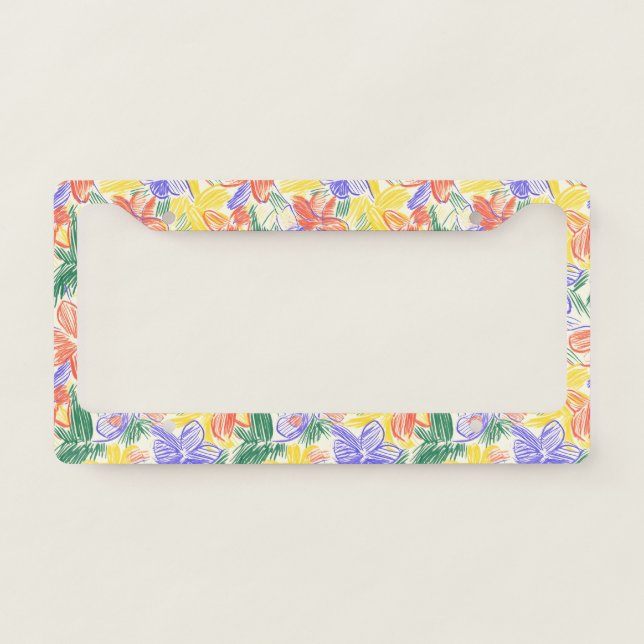 Vintage Wildflower Sketch (5) License Plate Frame (Front)