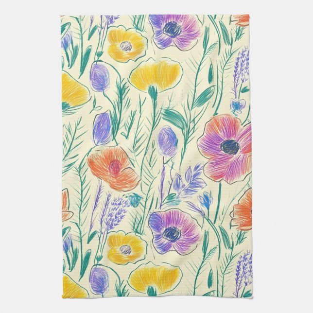 Vintage Wildflower Sketch (6) Kitchen Towel (Vertical)