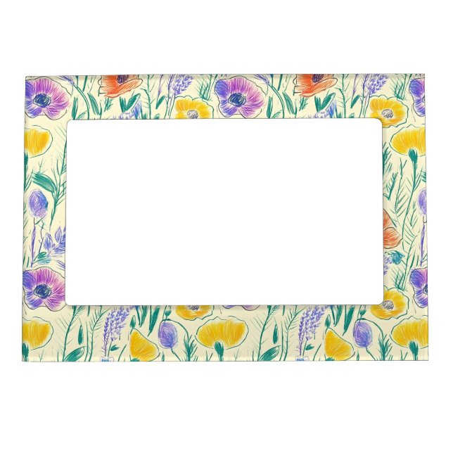 Vintage Wildflower Sketch (6) Magnetic Frame (Front)