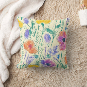 Vintage Wildflower Sketch (6) Throw Pillow