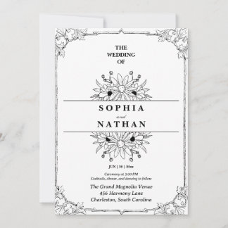 Vintage Wildflower Sketch Wedding Invitation 