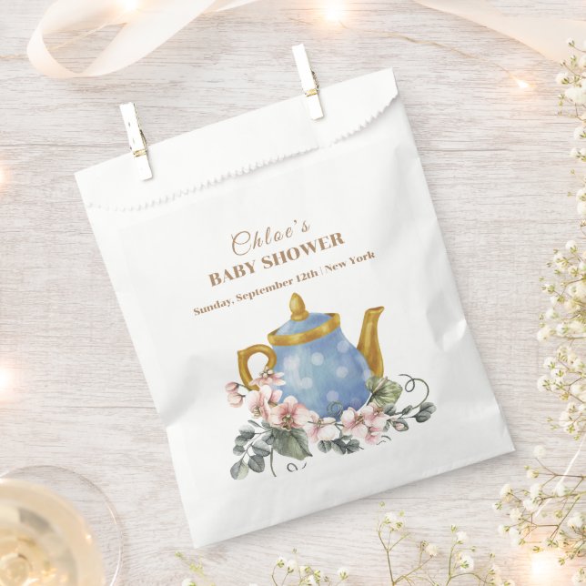 Vintage Wildflower Teapot Baby Shower  Favor Bag (Clipped)