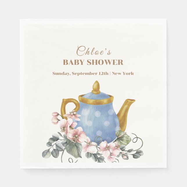 Vintage Wildflower Teapot Baby Shower  Napkins (Front)