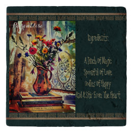 Vintage Wildflower Vase Cute Rustic Green Stone Trivet