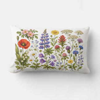 Vintage Wildflowers and Garden Flowers  Lumbar Pillow