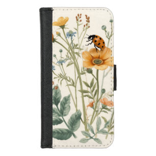 Vintage Wildflowers and Ladybug Botanical Watercol iPhone 8/7 Wallet Case