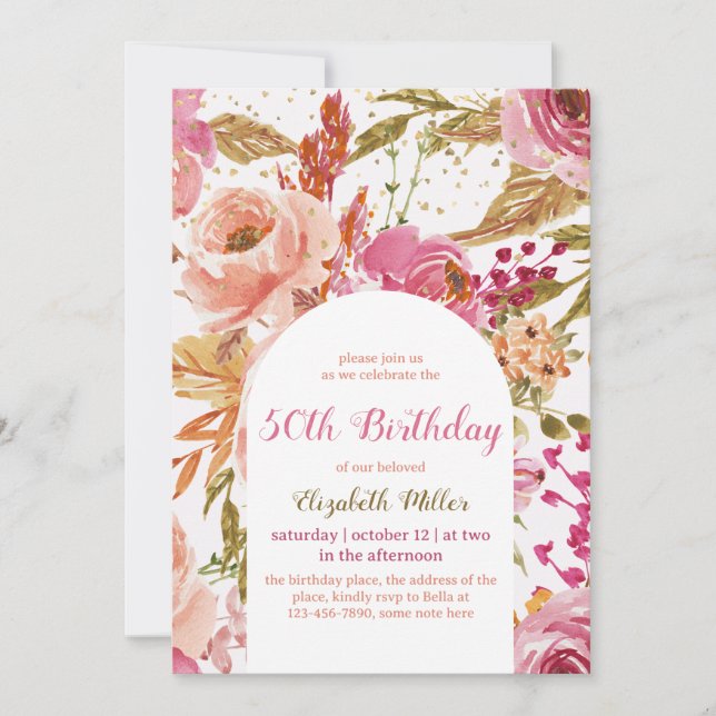 Vintage Wildflowers Botanical 50th Birthday Invitation (Front)