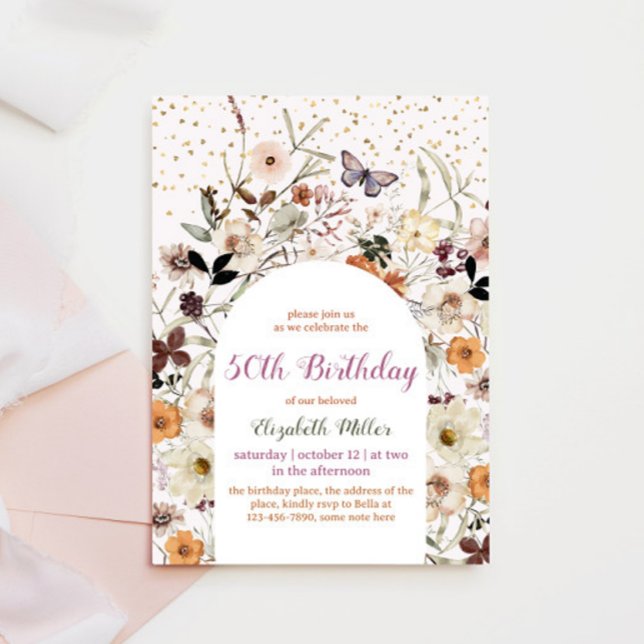 Vintage Wildflowers Botanical 50th Birthday Invitation (Creator Uploaded)