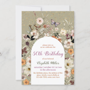 Vintage Wildflowers Botanical 50th Birthday Invitation