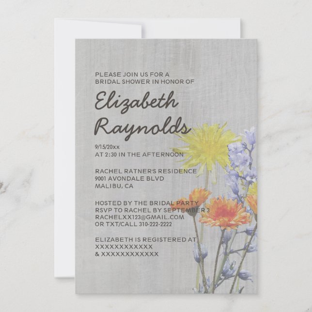 Vintage Wildflowers Bridal Shower Invitations (Front)