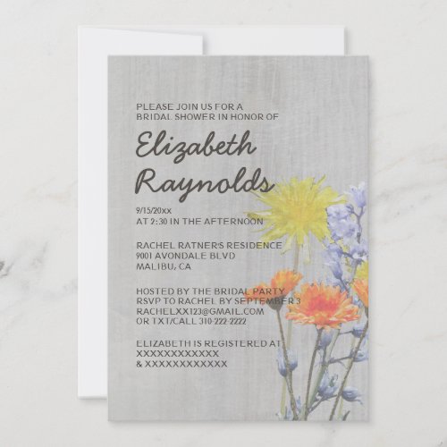 Vintage Wildflowers Bridal Shower Invitations