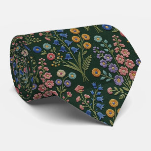 Vintage Wildflowers Faux Embroidery Design Neck Tie