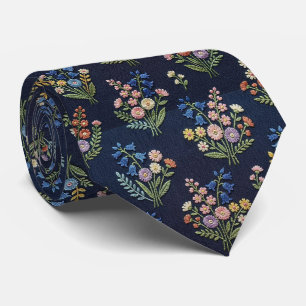 Vintage Wildflowers Faux Embroidery Design Neck Tie